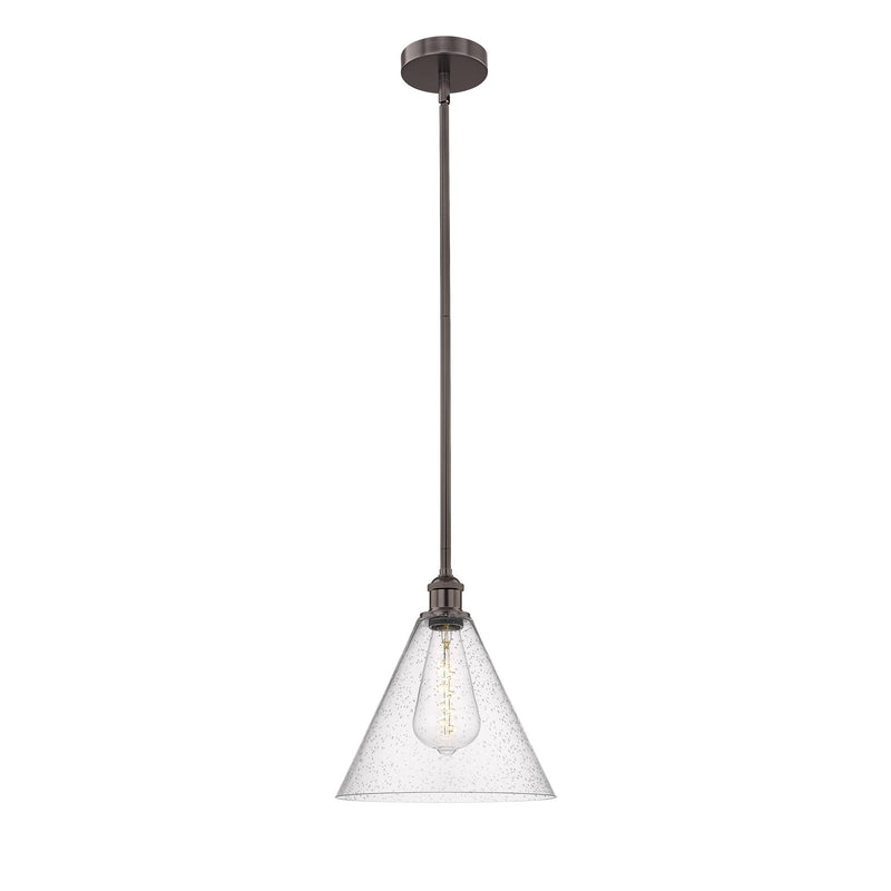 Innovations Berkshire 12in 1-Light Mini Pendant | Industrial Oil Rubbed Bronze Steel and Seedy Glass | Kitchen Island & Dining | Model 616-1S-OB-GBC-124