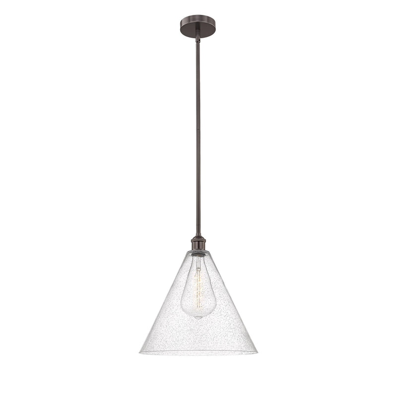 Innovations Berkshire Glass 16in 1-Light Pendant | Industrial Oil Rubbed Bronze Steel and Seedy Glass | Kitchen Island & Dining | Model 616-1S-OB-GBC-164