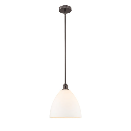 Innovations Bristol 12in 1-Light Mini Pendant | Industrial Oil Rubbed Bronze Steel and Matte White Glass | Kitchen Island & | Model 616-1S-OB-GBD-121-LED