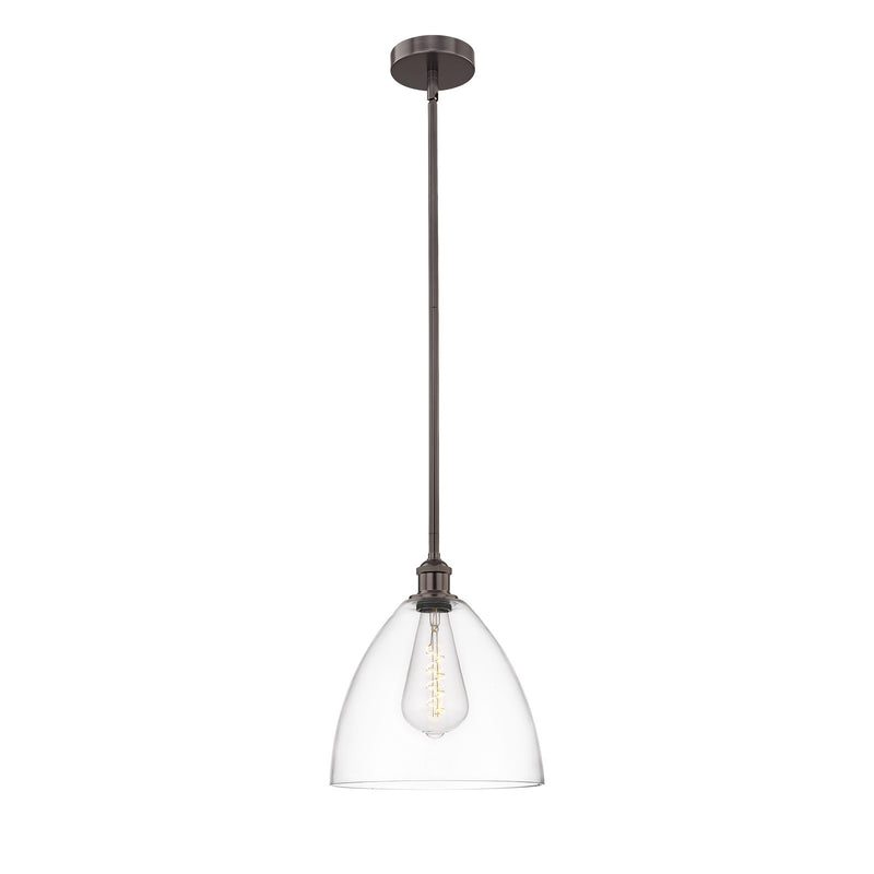 Innovations Bristol 12in 1-Light Mini Pendant | Industrial Oil Rubbed Bronze Steel and Clear Glass | Kitchen Island & Dining | Model 616-1S-OB-GBD-122-LED