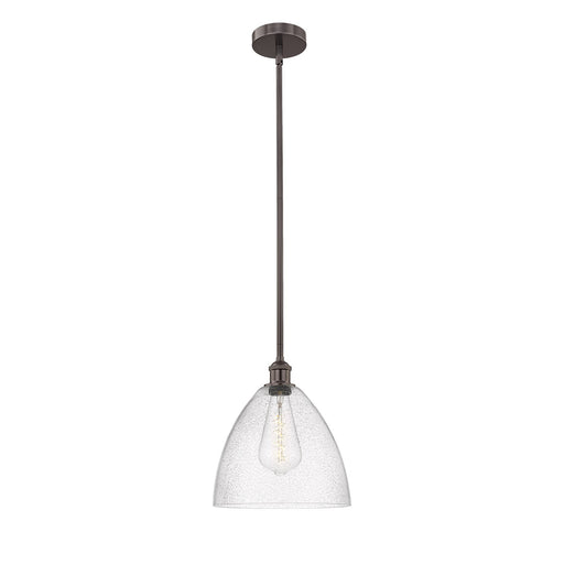Innovations Bristol 12in 1-Light Mini Pendant | Industrial Oil Rubbed Bronze Steel and Seedy Glass | Kitchen Island & Dining | Model 616-1S-OB-GBD-124-LED