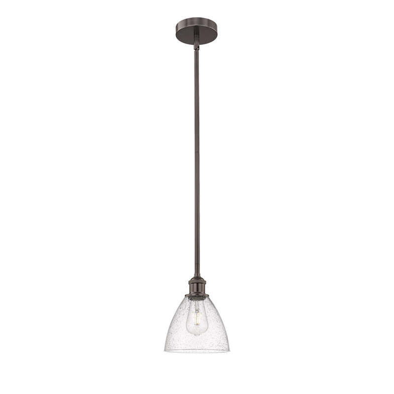 Innovations Bristol 8in 1-Light Mini Pendant | Industrial Oil Rubbed Bronze Steel and Seedy Glass | Kitchen Island & Dining | Model 616-1S-OB-GBD-754-LED