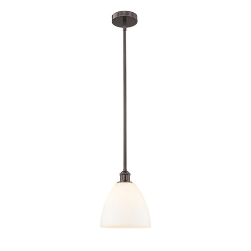 Innovations Bristol 9in 1-Light Mini Pendant | Industrial Oil Rubbed Bronze Steel and Matte White Glass | Kitchen Island & | Model 616-1S-OB-GBD-91-LED