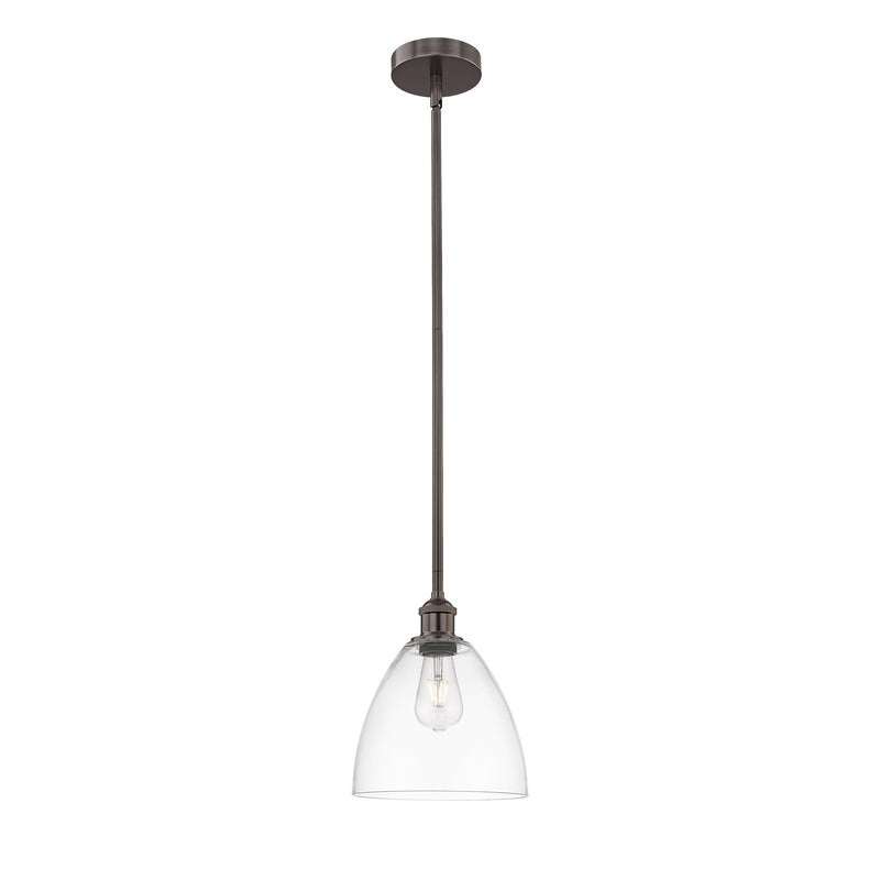 Innovations Bristol 9in 1-Light Mini Pendant | Industrial Oil Rubbed Bronze Steel and Clear Glass | Kitchen Island & Dining | Model 616-1S-OB-GBD-92-LED
