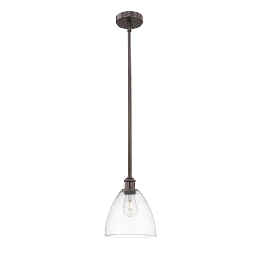 Innovations Bristol 9in 1-Light Mini Pendant | Industrial Oil Rubbed Bronze Steel and Clear Glass | Kitchen Island & Dining | Model 616-1S-OB-GBD-92-LED
