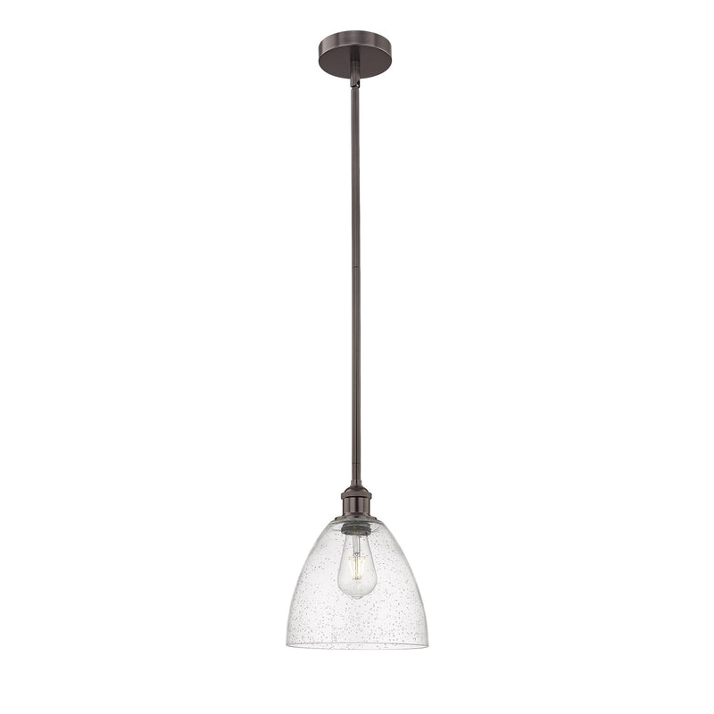 Innovations Bristol 9in 1-Light Mini Pendant | Industrial Oil Rubbed Bronze Steel and Seedy Glass | Kitchen Island & Dining | Model 616-1S-OB-GBD-94-LED