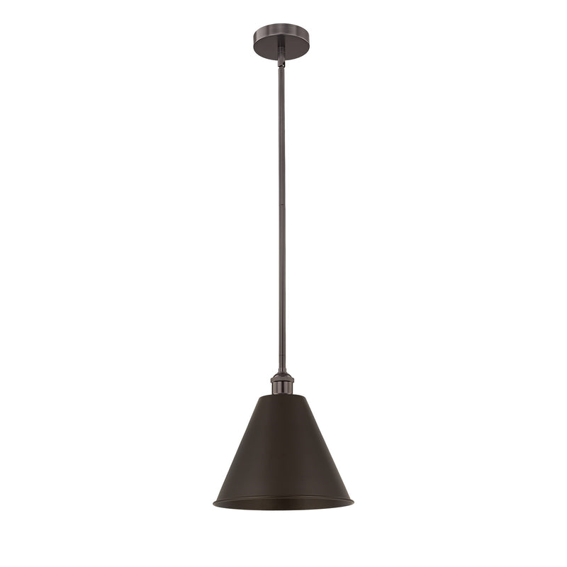 Innovations Berkshire 12in 1-Light Mini Pendant | Industrial Oil Rubbed Bronze Steel and Oil Rubbed Bronze Metal Shade | Model 616-1S-OB-MBC-12-OB-LED