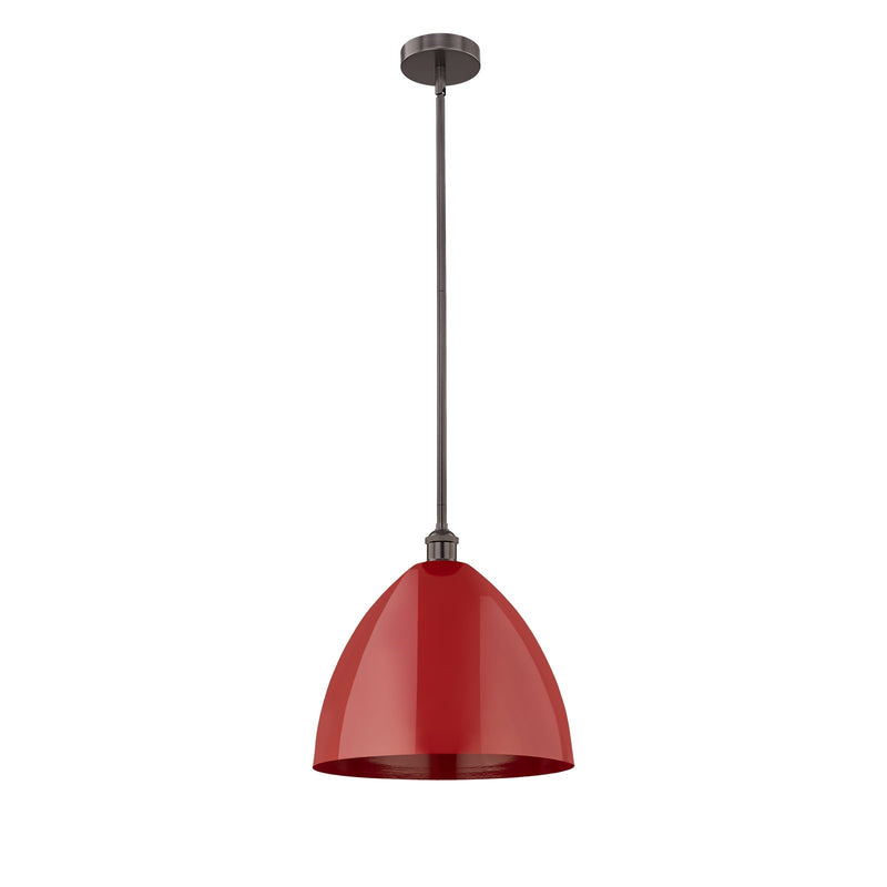 Innovations Plymouth 16in 1-Light Mini Pendant | Industrial Oil Rubbed Bronze Steel and Matte Red Metal Shade | Kitchen Island | Model 616-1S-OB-MBD-16-RD