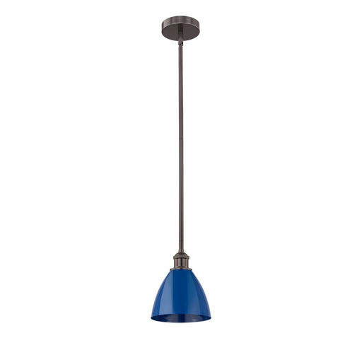 Innovations Plymouth 1-Light 7.5in Mini Pendant | Industrial Farmhouse Oil Rubbed Bronze Steel and Matte Blue Metal Shade | Model 616-1S-OB-MBD-75-BL