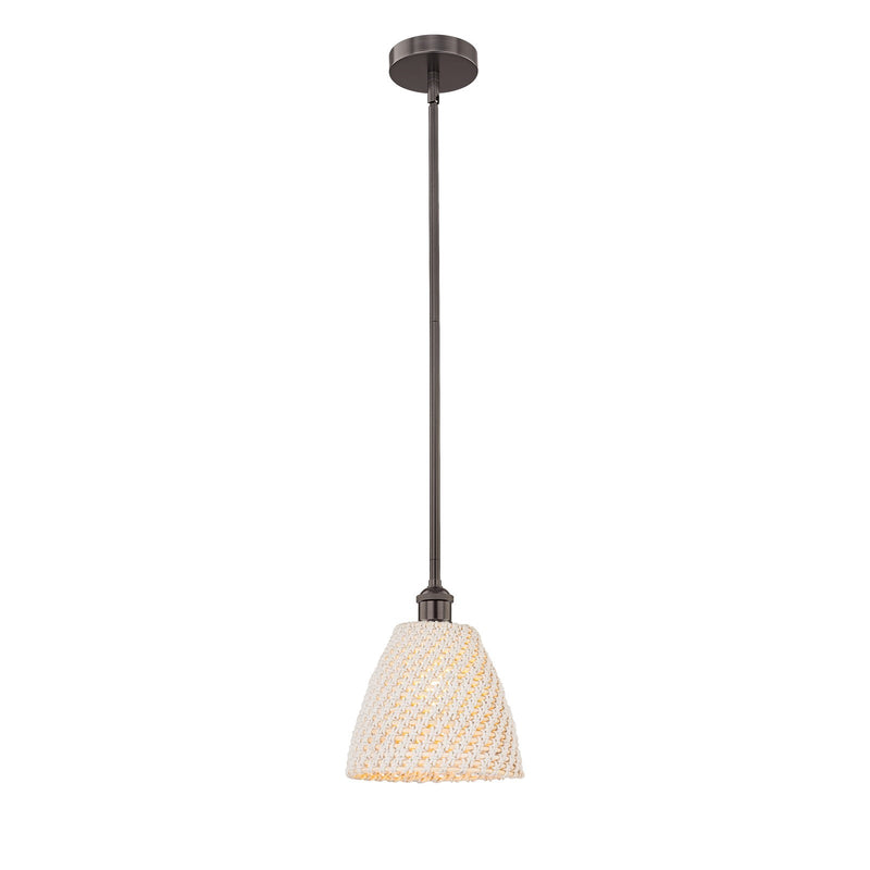 Innovations Bristol Natural 9in 1-Light Mini Pendant | Farmhouse Oil Rubbed Bronze Steel and Natural Fiber Dome Shade | Model 616-1S-OB-NBD-9-NAT