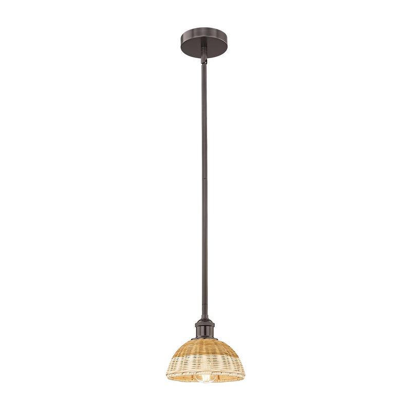 Innovations Bristol Natural II 7.5in 1-Light Mini Pendant | Industrial Oil Rubbed Bronze Steel and Natural Fiber Shade | Model 616-1S-OB-NBD2-75-NAT