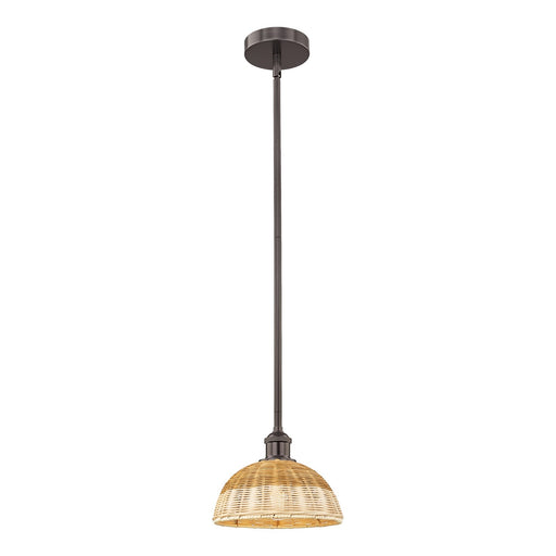 Innovations Bristol Natural II 9in 1-Light Mini Pendant | Industrial Oil Rubbed Bronze Steel and Natural Fiber Shade | Model 616-1S-OB-NBD2-9-NAT