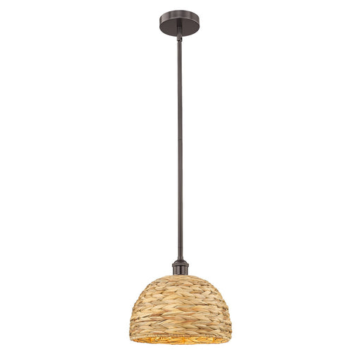 Innovations Woven Rattan 12in 1-Light Mini Pendant | Industrial Oil Rubbed Bronze Steel and Natural Rattan | Kitchen Island & | Model 616-1S-OB-RBD-12-NAT