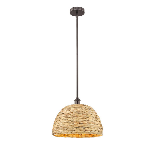 Innovations Woven Rattan 16in 1-Light Mini Pendant | Industrial Oil Rubbed Bronze Steel and Natural Fiber Dome Shade | Model 616-1S-OB-RBD-16-NAT