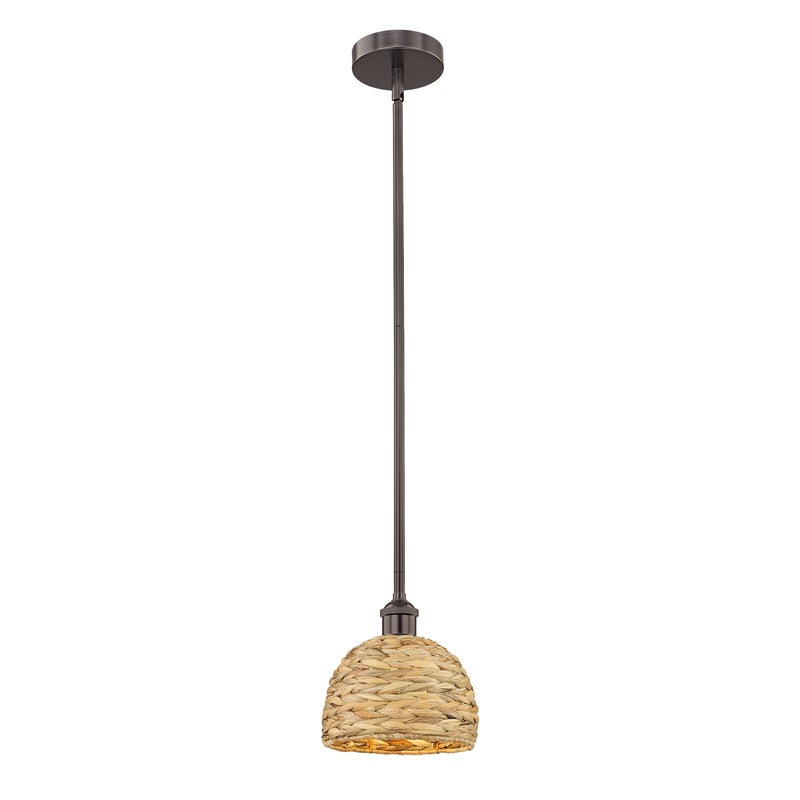 Innovations Edison 8in 1-Light Mini Pendant | Rustic Farmhouse Oil Rubbed Bronze and Natural Woven Rattan | Kitchen Island & | Model 616-1S-OB-RBD-8-NAT