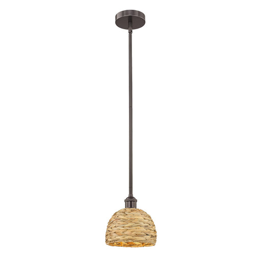 Innovations Edison 8in 1-Light Mini Pendant | Rustic Farmhouse Oil Rubbed Bronze and Natural Woven Rattan | Kitchen Island & | Model 616-1S-OB-RBD-8-NAT