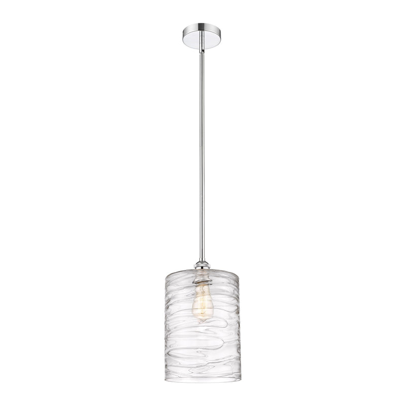 Innovations Cobbleskill 9in 1-Light Mini Pendant | Industrial Polished Chrome Steel and Deco Swirl Clear Glass | Kitchen Island | Model 616-1S-PC-G1113-L