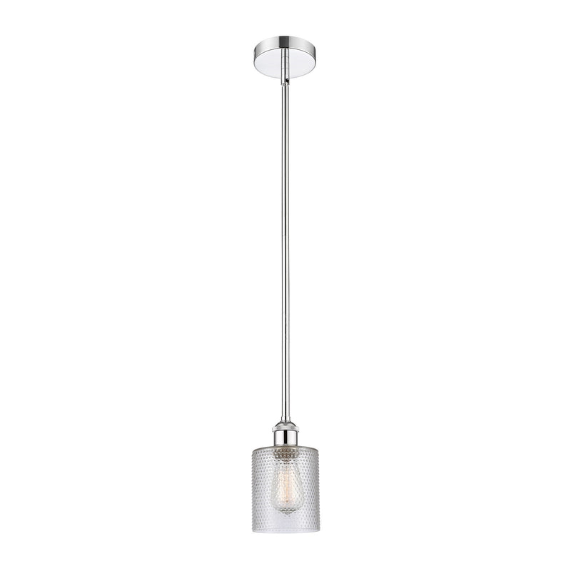 Innovations Cobbleskill 5in 1-Light Mini Pendant | Industrial Polished Chrome Steel and Clear Cobbleskill Glass | Kitchen Island & | Model 616-1S-PC-G112