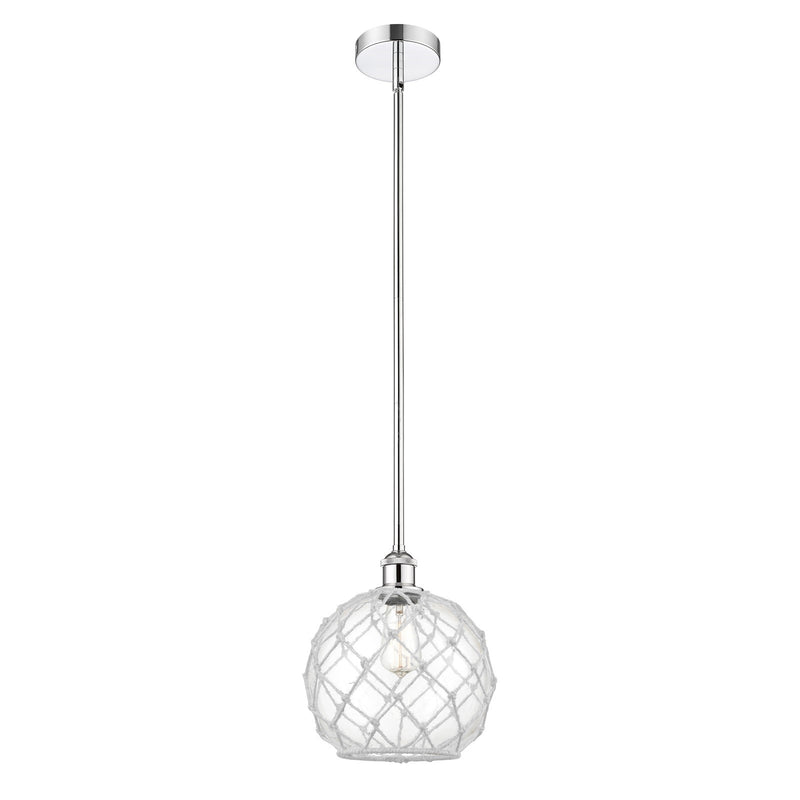 Innovations Farmhouse Rope 10in 1-Light Mini Pendant | Industrial Polished Chrome and Clear Glass with White Rope | Kitchen | Model 616-1S-PC-G122-10RW