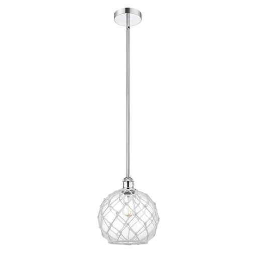 Innovations Farmhouse Rope 10in 1-Light Mini Pendant | Industrial Polished Chrome and Clear Glass with White Rope | Model 616-1S-PC-G122-10RW-LED