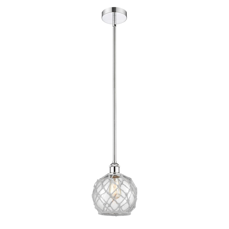 Innovations Farmhouse Rope 8in 1-Light Mini Pendant | Industrial Polished Chrome and Clear Glass with White Rope | Kitchen | Model 616-1S-PC-G122-8RW