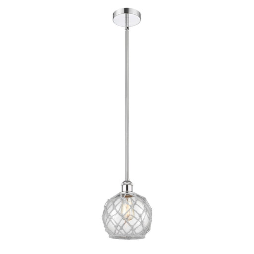 Innovations Farmhouse Rope 8in 1-Light Mini Pendant | Industrial Polished Chrome and Clear Glass with White Rope | Kitchen | Model 616-1S-PC-G122-8RW