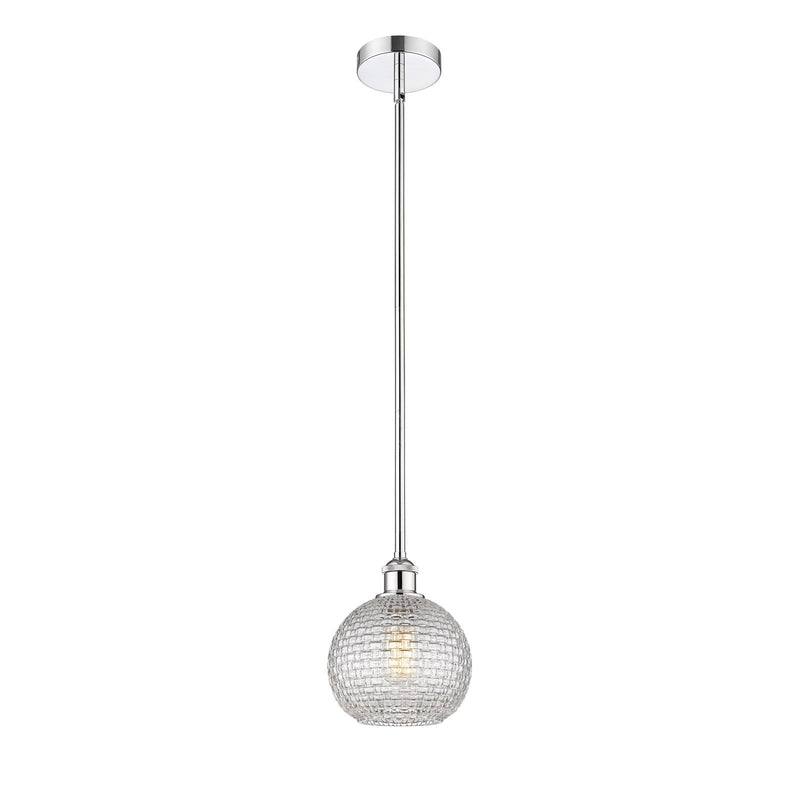 Innovations Athens 8in 1-Light Mini Pendant | Modern Farmhouse Polished Chrome and Clear Basket Weave Glass | Kitchen Island & | Model 616-1S-PC-G122C-8CL