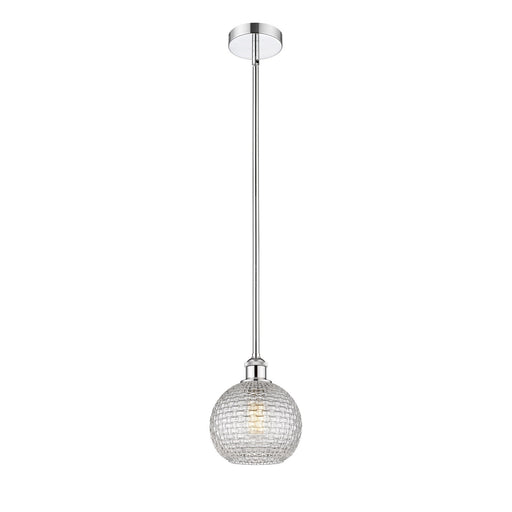 Innovations Athens 8in 1-Light Mini Pendant | Modern Farmhouse Polished Chrome and Clear Basket Weave Glass | Kitchen Island & | Model 616-1S-PC-G122C-8CL