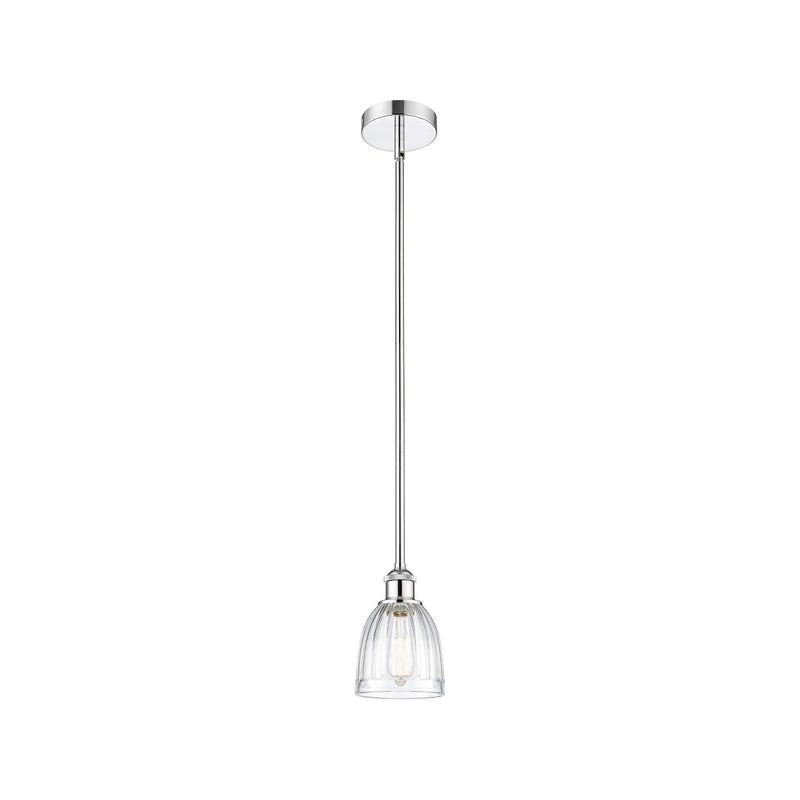 Innovations Brookfield 6in 1-Light Mini Pendant | Industrial Polished Chrome Steel and Clear Ribbed Glass | Kitchen Island & | Model 616-1S-PC-G442-LED