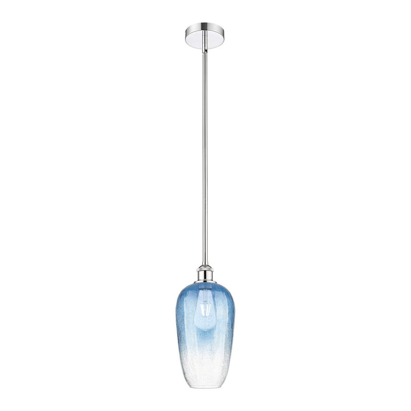 Innovations Brookhaven Flute 7in 1-Light Mini Pendant | Industrial Polished Chrome and Sapphire Blue Glass | Kitchen Island & | Model 616-1S-PC-G484-7SB