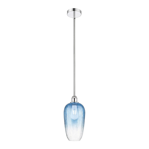 Innovations Brookhaven Flute 7in 1-Light Mini Pendant | Industrial Polished Chrome and Sapphire Blue Glass | Kitchen Island & | Model 616-1S-PC-G484-7SB