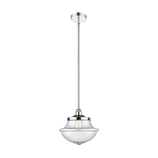 Innovations Oxford 12in 1-Light Mini Pendant | Industrial Polished Chrome Steel and Seedy Schoolhouse Glass | Kitchen Island & | Model 616-1S-PC-G544