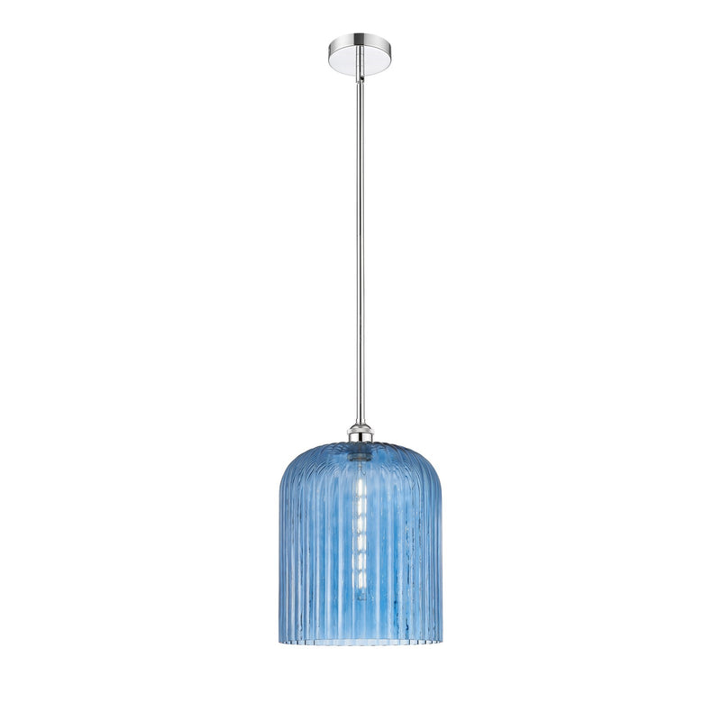 Innovations Bridal Veil 5in 1-Light Mini Pendant | Art Nouveau Polished Chrome and Princess Blue Ribbed Glass | Kitchen Island | Model 616-1S-PC-G559-12BL