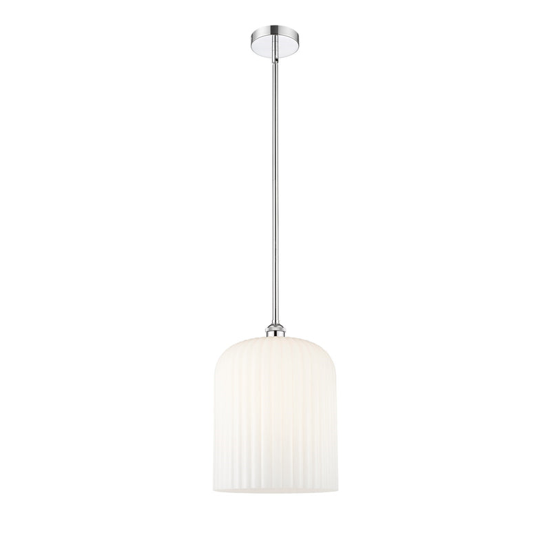 Innovations Bridal Veil 5in 1-Light Mini Pendant | Art Nouveau Polished Chrome Steel and Gloss White Ribbed Glass | Kitchen | Model 616-1S-PC-G559-12GWH