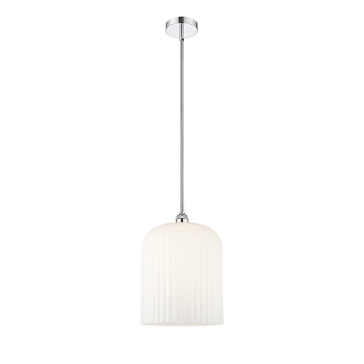 Innovations Bridal Veil 5in 1-Light Mini Pendant | Art Nouveau Polished Chrome Steel and Gloss White Ribbed Glass | Kitchen | Model 616-1S-PC-G559-12GWH