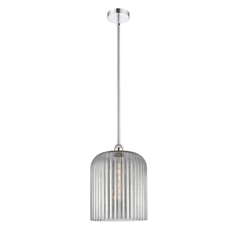 Innovations Bridal Veil 12in 1-Light Mini Pendant | Art Nouveau Polished Chrome and Light Smoke Ribbed Glass | Kitchen Island | Model 616-1S-PC-G559-12SM