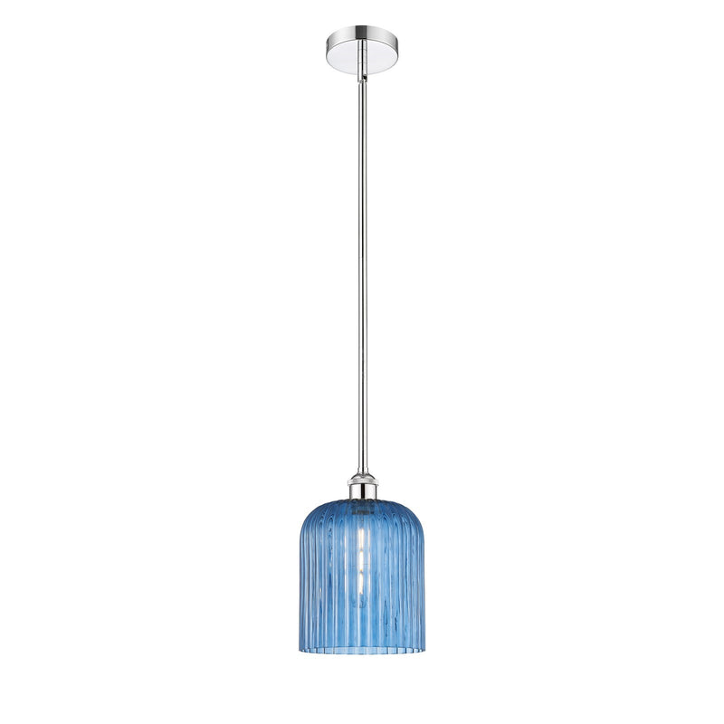 Innovations Bridal Veil 5in 1-Light Mini Pendant | Art Nouveau Polished Chrome and Princess Blue Ribbed Glass | Kitchen Island | Model 616-1S-PC-G559-8BL