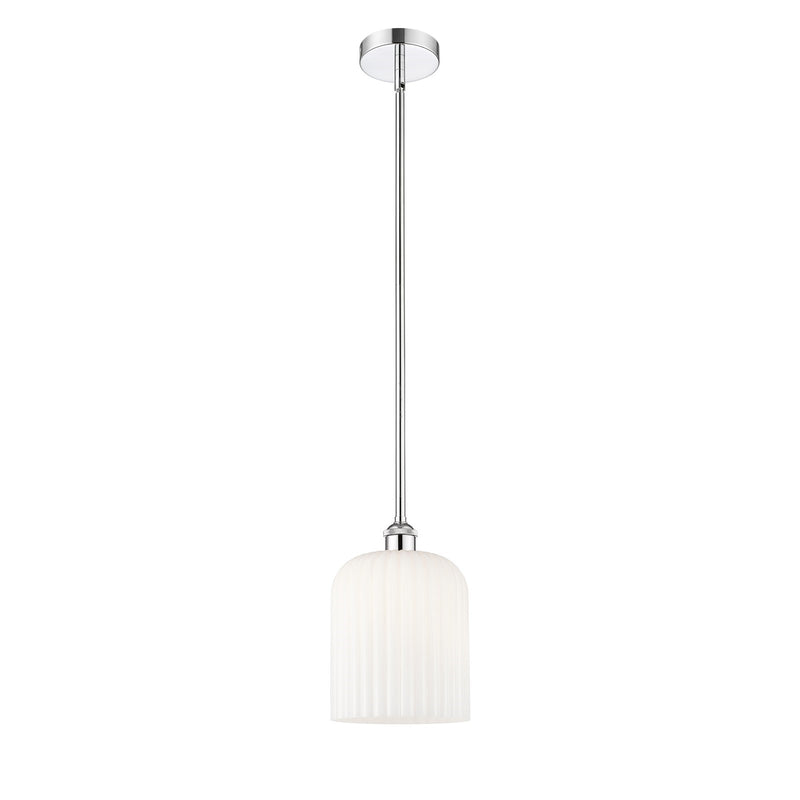 Innovations Bridal Veil 5in 1-Light Mini Pendant | Art Nouveau Polished Chrome and Gloss White Ribbed Glass | Kitchen Island & | Model 616-1S-PC-G559-8GWH