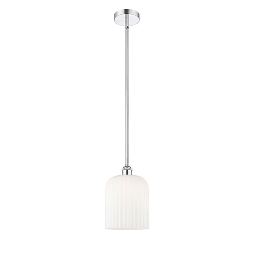 Innovations Bridal Veil 5in 1-Light Mini Pendant | Art Nouveau Polished Chrome and Gloss White Ribbed Glass | Kitchen Island & | Model 616-1S-PC-G559-8GWH