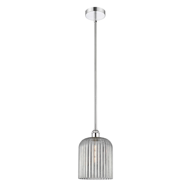 Innovations Bridal Veil 5in 1-Light Mini Pendant | Art Nouveau Polished Chrome and Light Smoke Ribbed Glass | Kitchen Island & | Model 616-1S-PC-G559-8SM