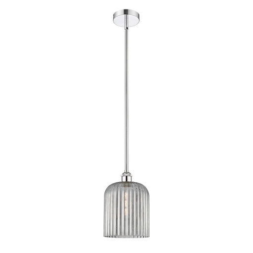 Innovations Bridal Veil 5in 1-Light Mini Pendant | Art Nouveau Polished Chrome and Light Smoke Ribbed Glass | Kitchen Island & | Model 616-1S-PC-G559-8SM