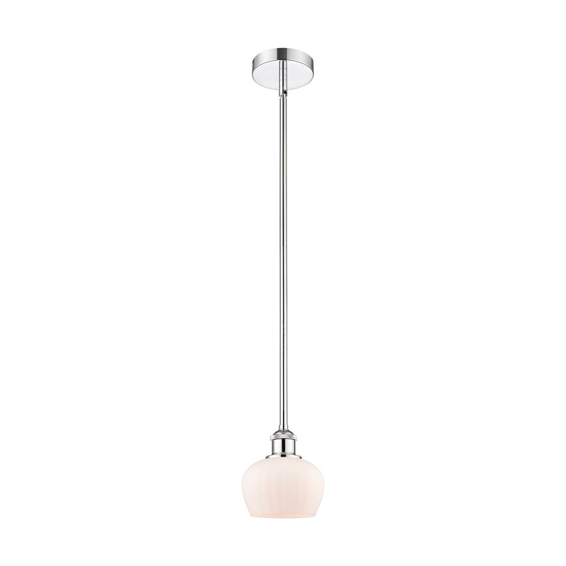 Innovations Fenton 7in 1-Light Mini Pendant | Art Nouveau Polished Chrome and Matte White Ribbed Glass | Kitchen Island & Dining | Model 616-1S-PC-G91-LED