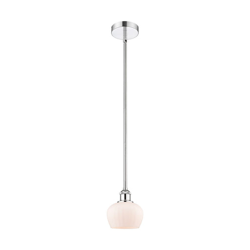 Innovations Fenton 7in 1-Light Mini Pendant | Art Nouveau Polished Chrome and Matte White Ribbed Glass | Kitchen Island & Dining | Model 616-1S-PC-G91-LED
