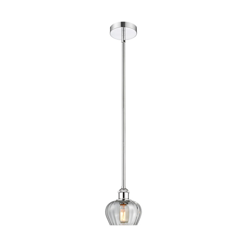 Innovations Fenton 1-Light 6.5in Mini Pendant | Art Nouveau Polished Chrome and Clear Ribbed Glass | Kitchen Island & Dining Room | Model 616-1S-PC-G92