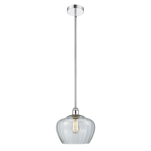 Innovations Fenton 11in 1-Light Mini Pendant | Industrial Polished Chrome Steel and Clear Ribbed Glass | Kitchen Island & | Model 616-1S-PC-G92-L-LED