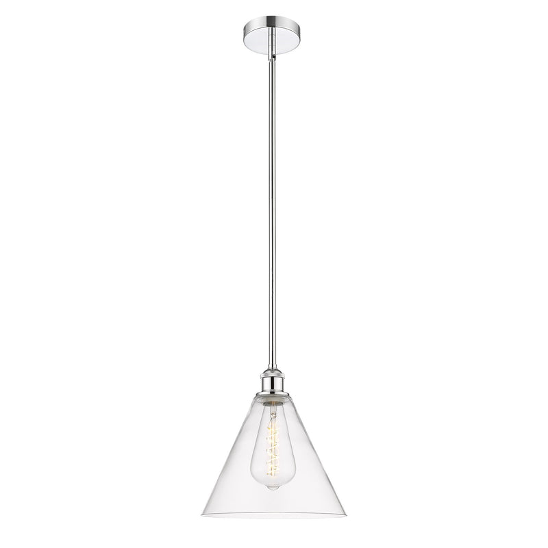 Innovations Berkshire 12in 1-Light Mini Pendant | Industrial Polished Chrome Steel and Clear Cone Glass | Kitchen Island & | Model 616-1S-PC-GBC-122