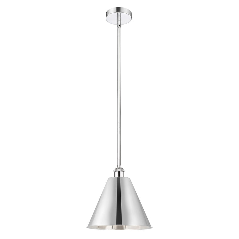 Innovations Berkshire 12in 1-Light Mini Pendant | Industrial Polished Chrome Steel and Metal Cone Shade | Kitchen Island & | Model 616-1S-PC-MBC-12-PC