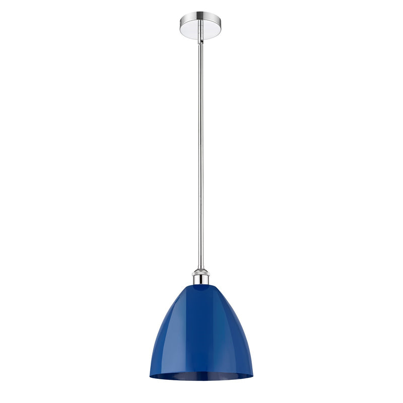 Innovations Plymouth 12in 1-Light Mini Pendant | Industrial Polished Chrome and Matte Blue Metal Shade | Kitchen Island & | Model 616-1S-PC-MBD-12-BL
