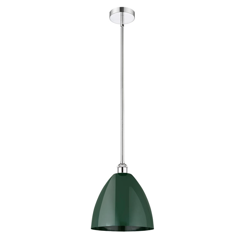 Innovations Plymouth 12in 1-Light Mini Pendant | Industrial Farmhouse Polished Chrome and Matte Green Metal Shade | Kitchen | Model 616-1S-PC-MBD-12-GR
