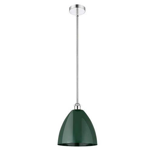 Innovations Plymouth 12in 1-Light Mini Pendant | Industrial Farmhouse Polished Chrome and Matte Green Metal | Kitchen | Model 616-1S-PC-MBD-12-GR-LED